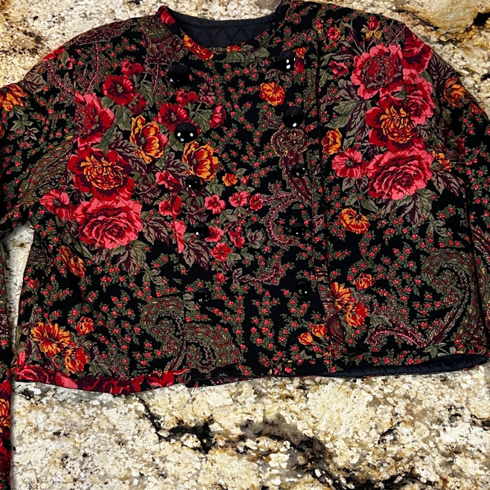 Handmade Floral Quilted Jacket Women’s No Size Tag Dark Cottagecore Button Fit S